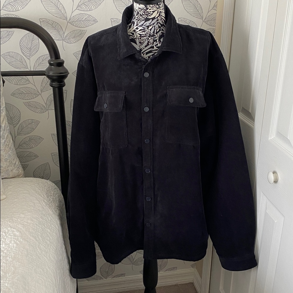 Boston Traders navy blue corduroy fleece snap front shirt jacket
